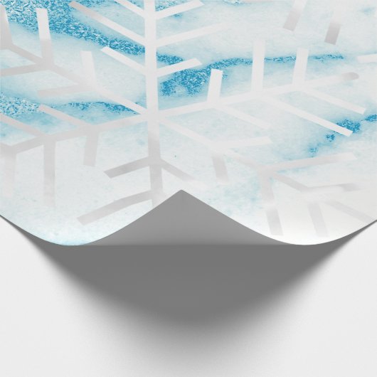 Snowflakes kerstfeestdag blauwe marmer grijs cadeaupapier (Hoek)