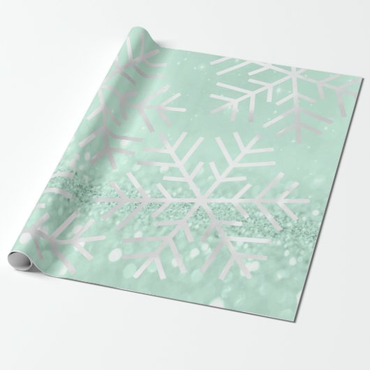 Snowflakes kerstfeestdag grijze glitter cadeaupapier (Uitgerold)