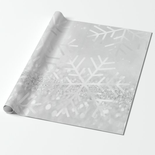 Snowflakes kerstfeestdag grijze zilver glitter cadeaupapier (Uitgerold)