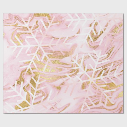 Snowflakes kerstfeestdag marmer roze goud cadeaupapier (Vlak)