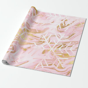 Snowflakes kerstfeestdag marmer roze goud cadeaupapier