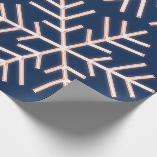 Snowflakes kerstfeestdag roze blauwe marine cadeaupapier (Hoek)