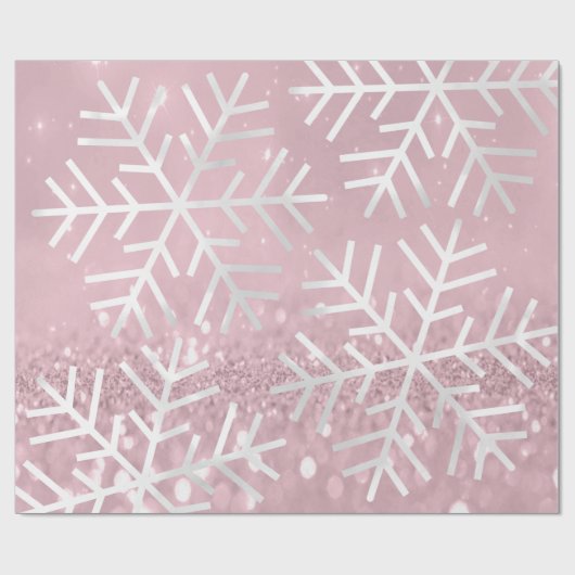 Snowflakes kerstfeestdag roze move glitter cadeaupapier (Vlak)