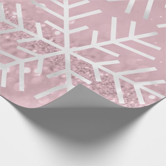 Snowflakes kerstfeestdag roze move glitter cadeaupapier (Hoek)