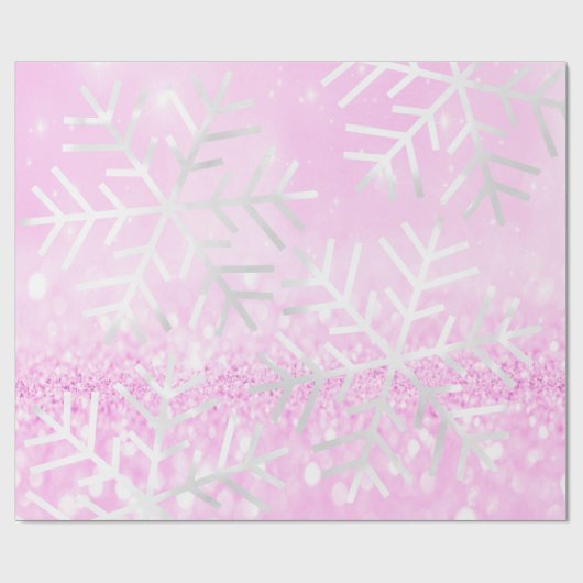 Snowflakes kerstfeestdag roze orchidee Glitter Cadeaupapier (Vlak)