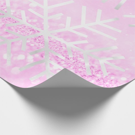 Snowflakes kerstfeestdag roze orchidee Glitter Cadeaupapier (Hoek)