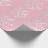Snowflakes kerstfeestdag roze witte grijze grot cadeaupapier (Hoek)