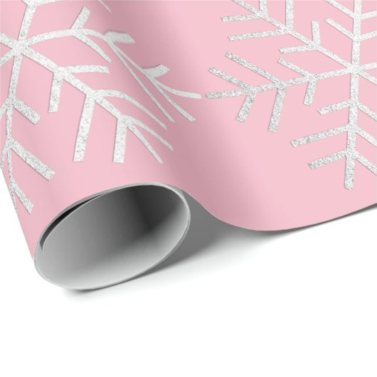 Snowflakes kerstfeestdag roze witte grijze grot cadeaupapier (Rol Hoek)