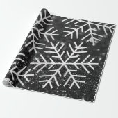 Snowflakes kerstfeestdag zwart-witte glitter cadeaupapier (Uitgerold)