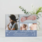 Snowflakes kerstfoto Baby Aankondiging Blauw (Staand voorkant)
