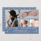 Snowflakes kerstfoto Baby Aankondiging Blauw (Voorkant / Achterkant)