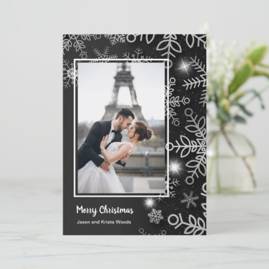 Snowflakes kerstfoto feestdagenkaart (Staand voorkant)