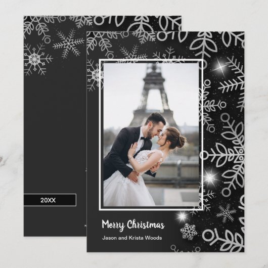 Snowflakes kerstfoto feestdagenkaart (Voorkant / Achterkant)