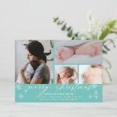 Snowflakes kerstfoto's Baby aankondiging Blauwgroe (Staand voorkant)