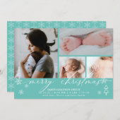 Snowflakes kerstfoto's Baby aankondiging Blauwgroe (Voorkant / Achterkant)