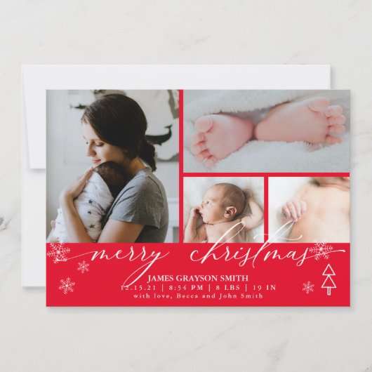 Snowflakes kerstfoto's Baby kondiging rood Kaart (Voorkant)