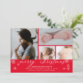 Snowflakes kerstfoto's Baby kondiging rood Kaart (Staand voorkant)