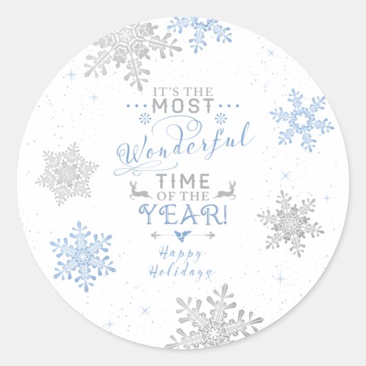 Snowflakes Kerstmis Blauwe Grijs Wit Ronde Sticker (Voorkant)