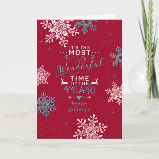 Snowflakes Kerstrode Turquoise het meest wonderbaa Feestdagen Kaart (Voorkant)