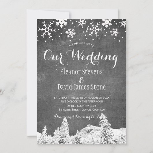 Snowflakes krijtbord winterbos bruiloft kaart (Voorkant)
