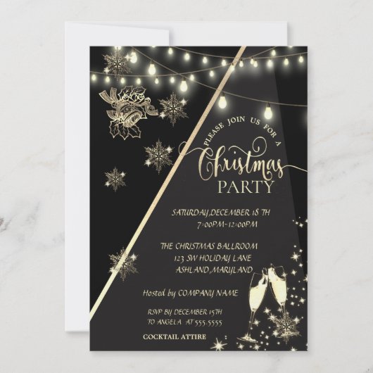 Snowflakes, lampjes, kerstfeest voor glasbedrijf kaart (Voorkant)