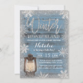Snowflakes & Lantern Winter Wonderland Baby shower Kaart (Voorkant)