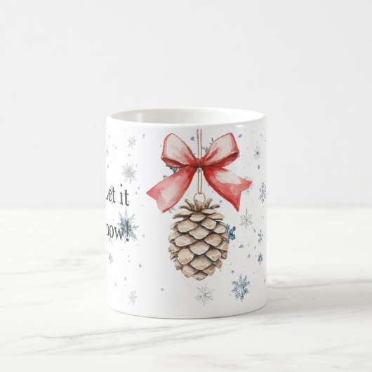 Snowflakes Let it snow Christmas Pine Cone Red Bow Koffiemok (Center)