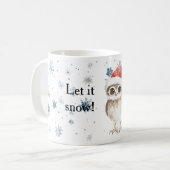 Snowflakes Let it snow Owl Christmas Red Santa Hat Koffiemok (Voorkant links)