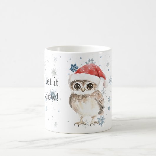 Snowflakes Let it snow Owl Christmas Red Santa Hat Koffiemok (Center)
