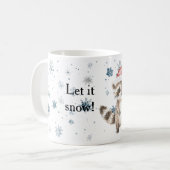 Snowflakes Let it snow Raccoon Christmas Red Hat Koffiemok (Voorkant links)