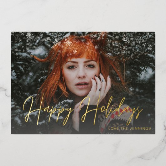 Snowflakes Light & Photo(s) Holiday Folie Uitnodiging (Voorkant)