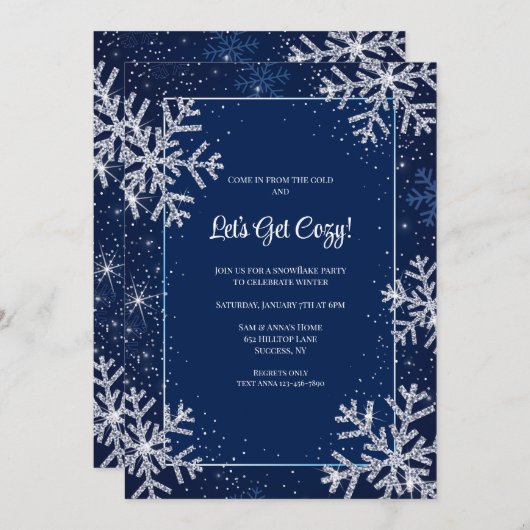 Snowflakes Lijst Invitation Kaart (Voorkant / Achterkant)