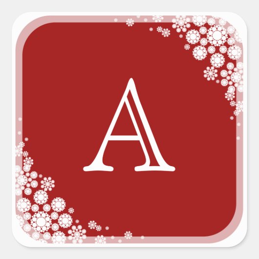 Snowflakes Lijst Monogram Rood kerstfeest Vierkante Sticker (Voorkant)