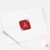 Snowflakes Lijst Monogram Rood kerstfeest Vierkante Sticker (Envelop)