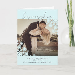 Snowflakes Love Peace Joy Kisses Photo Wedding Feestdagen Kaart