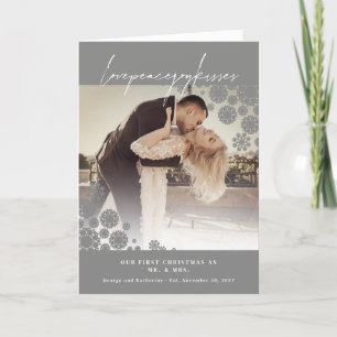 Snowflakes Love Peace Joy Kisses Photo Wedding Feestdagen Kaart