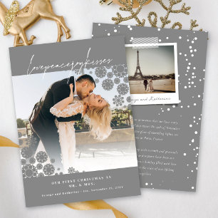 Snowflakes Love Peace Joy Kisses Photo Wedding Feestdagenkaart