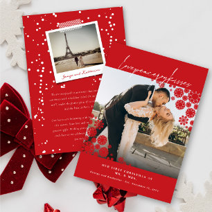 Snowflakes Love Peace Joy Kisses Photo Wedding Feestdagenkaart