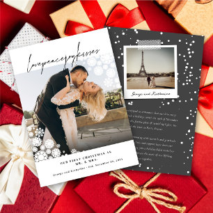 Snowflakes Love Peace Joy Kisses Photo Wedding Feestdagenkaart