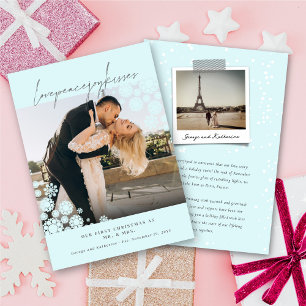 Snowflakes Love Peace Joy Kisses Photo Wedding Feestdagenkaart