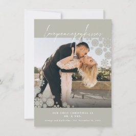 Snowflakes Love Peace Joy Kisses Photo Wedding Feestdagenkaart
