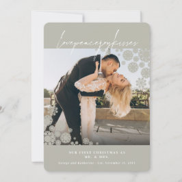 Snowflakes Love Peace Joy Kisses Photo Wedding Feestdagenkaart
