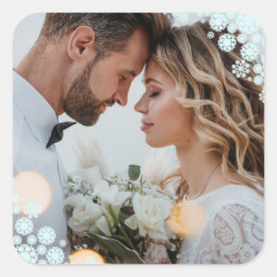 Snowflakes Love Peace Joy Kisses Photo Wedding Vierkante Sticker