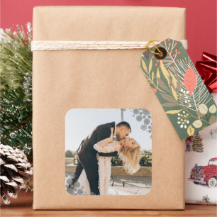 Snowflakes Love Peace Joy Kisses Photo Wedding Vierkante Sticker