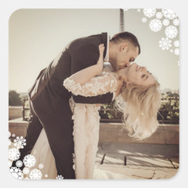 Snowflakes Love Peace Joy Kisses Photo Wedding Vierkante Sticker