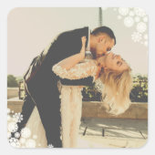 Snowflakes Love Peace Joy Kisses Photo Wedding Vierkante Sticker (Voorkant)