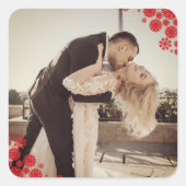 Snowflakes Love Peace Joy Kisses Photo Wedding Vierkante Sticker (Voorkant)