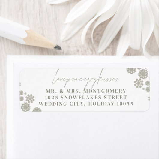 Snowflakes Love Peace Joy Kisses Weddenschap Etiket (Insitu)