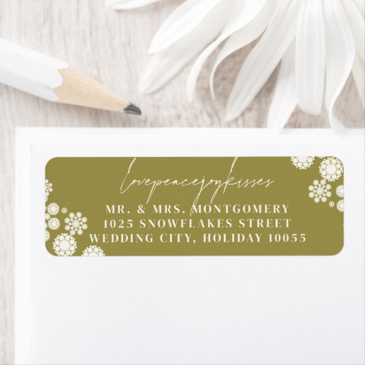 Snowflakes Love Peace Joy Kisses Weddenschap Etiket (Insitu)