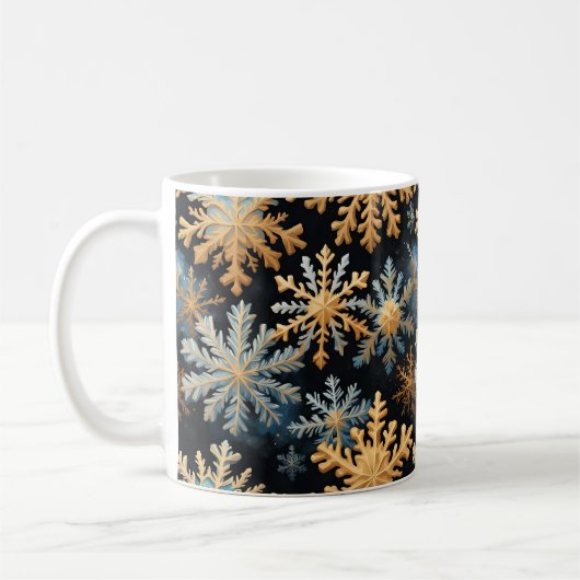  Snowflakes Magic Christmas Black Gold Blue Koffiemok (Links)
